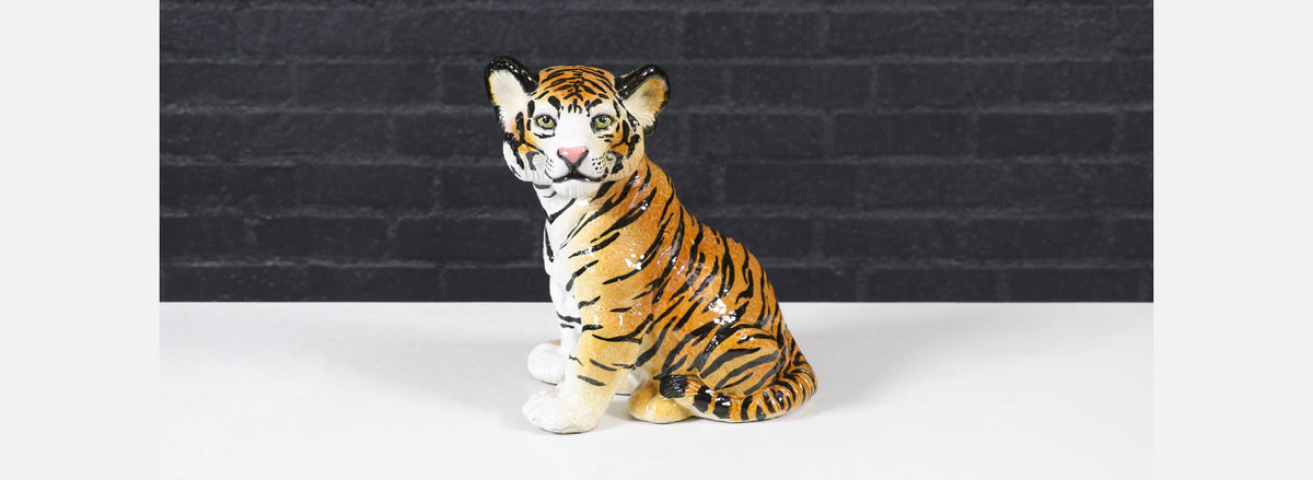 Mid-Century Italian Glazed Ceramic Tiger Sculpture