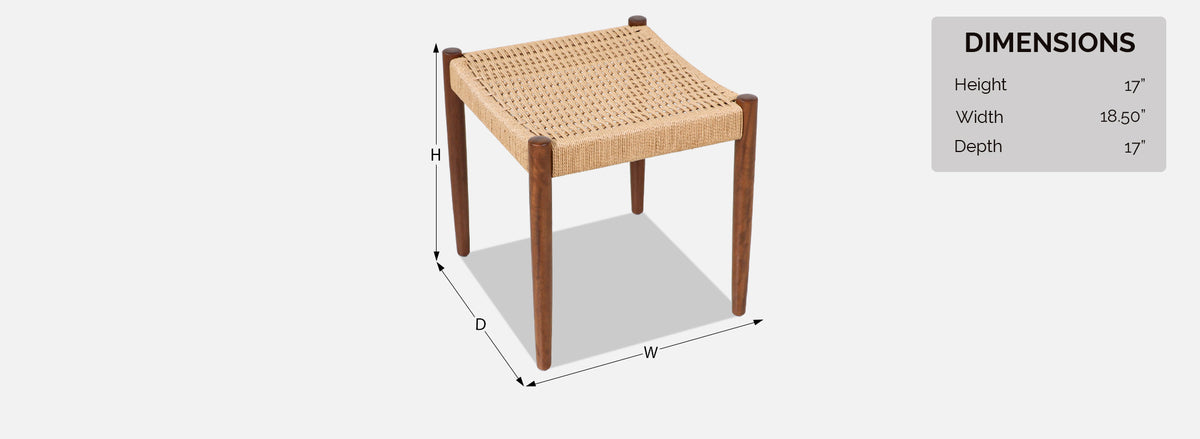 Danish Modern African Teak & Rush Chord Stool or Ottoman