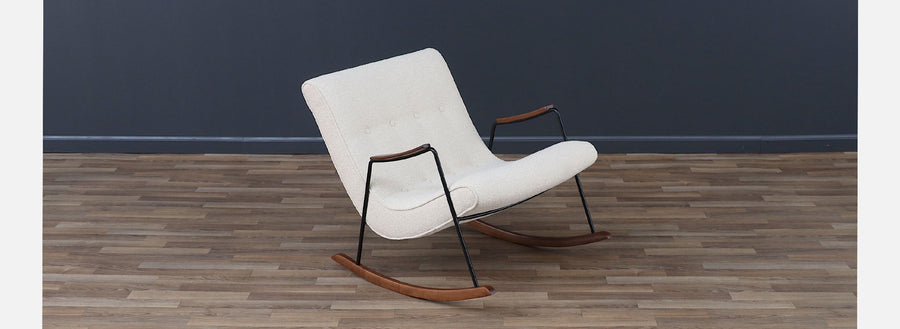 Milo Baughman "Scoop" Walnut & Iron Rocking Chair for Thayer Coggin