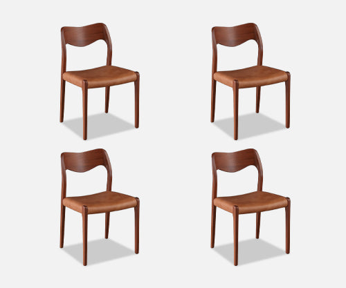 Arne Hovmand-Olsen Model-71 Teak & Leather Dining Chairs