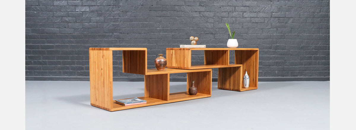 Mid-Century Modern Modular Oak Bookshelf Credenza 