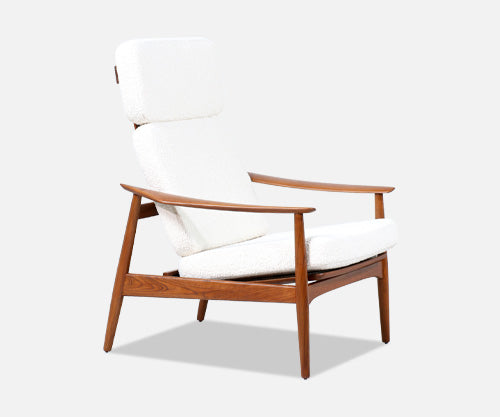 Arne Vodder Sculpted Teak & Boucle Reclining Lounge Chair for France & Son