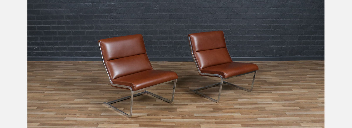 Poul Norreklit Cognac Leather & Steel Cantilever Lounge Chairs