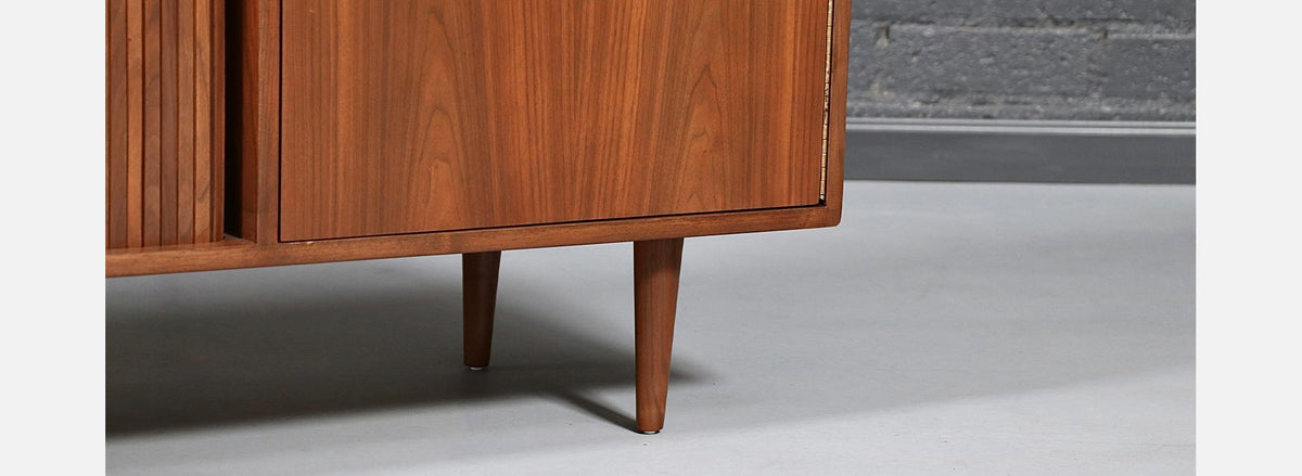 California Modernist Walnut Tambour-Door Credenza by Milo Baughman