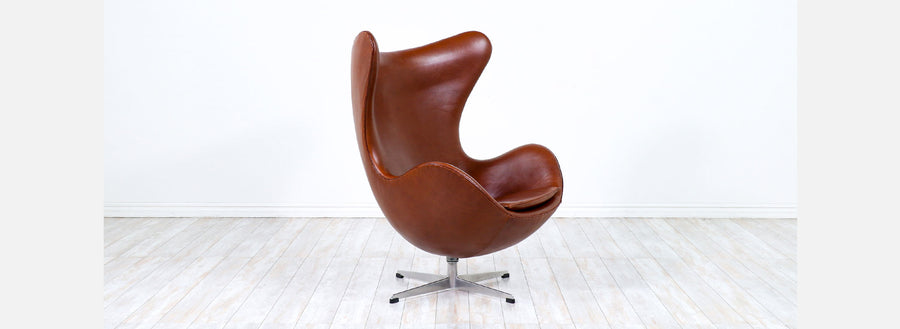Vintage Arne Jacobsen Cognac Leather "Egg" Chair for Fritz Hansen