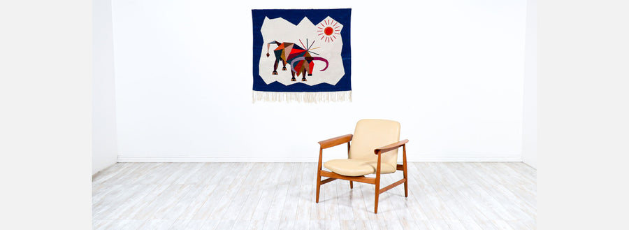 Mid-Century Modern Cubist Bull Wall Art Tapestry 