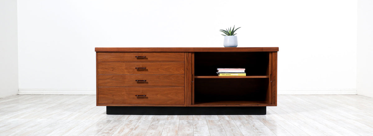 Glenn of California Tambour-Door Credenza with Black Formica Top