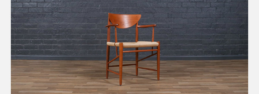 Peter Hvidt Model-317 Teak & Rush Chord Desk Arm Chair