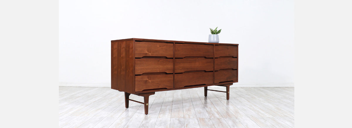 Mid-Century Modern Walnut 9-Drawer Dresser by Stanley Furniture