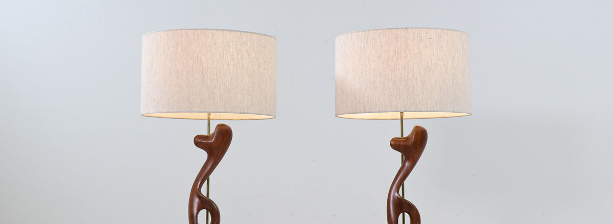 Arthur Jacobs Abstract Walnut & Brass Table Lamps for Modeline of CA