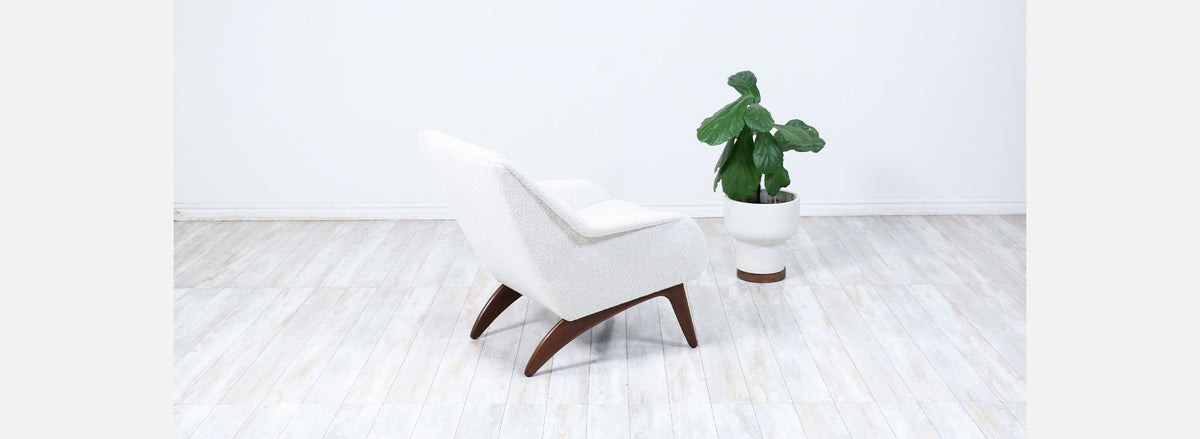 Mid-Century Modern Sculpted Teak & Tufted Lounge Chair