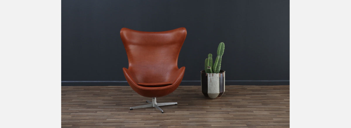 Vintage Arne Jacobsen Cognac Leather "Egg" Chair 