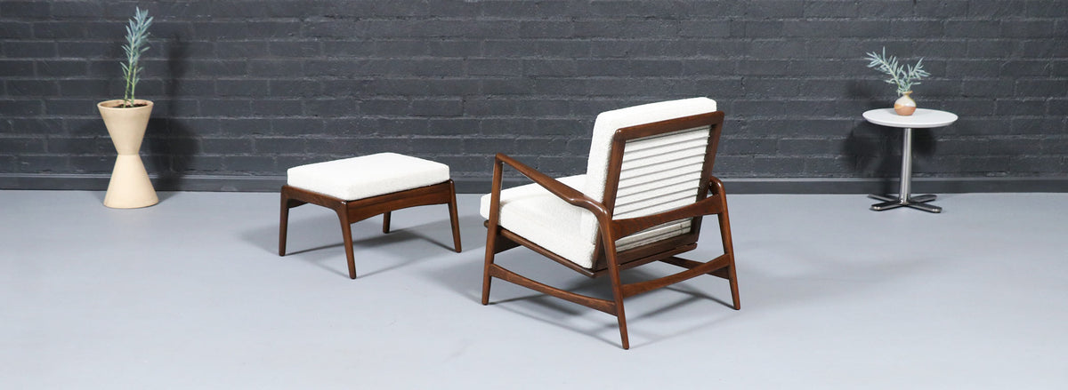 Danish Modern Reclining Lounge Chair with Ottoman by Ib Kofod-Larsen