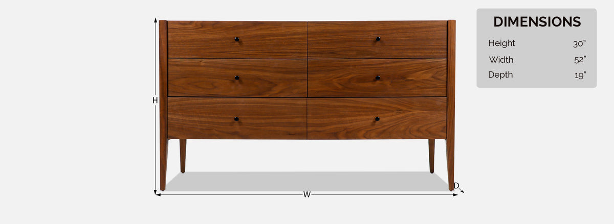 Mid-Century Modern 6-Drawer Walnut Dresser