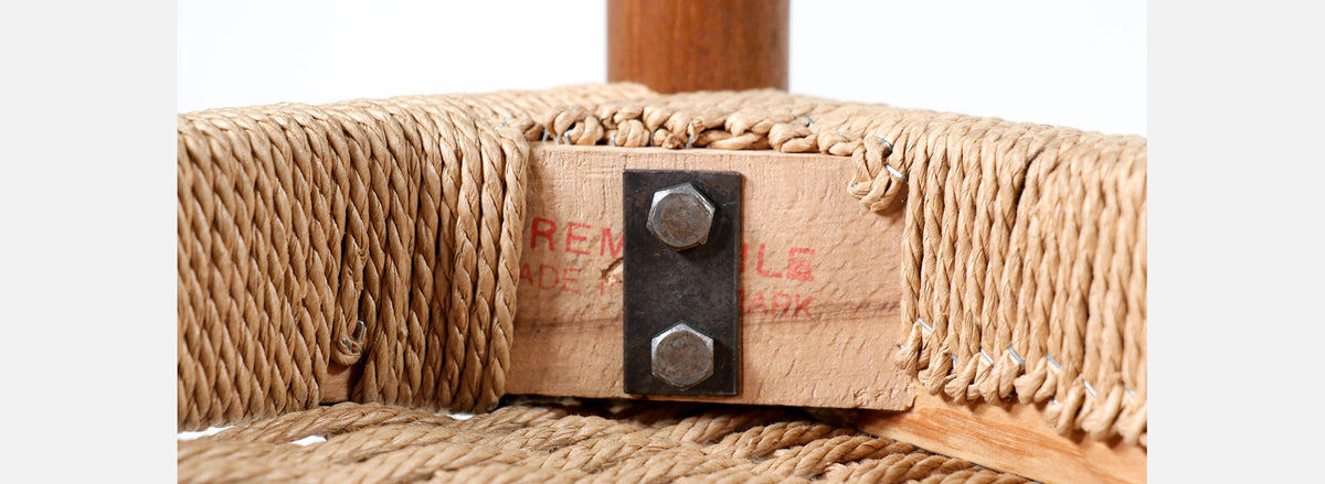 Hans Olsen Teak & Rush Chord Stool for Frem Rojle