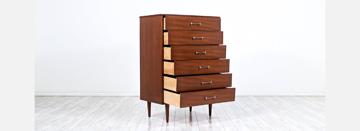 Milo Baughman Chest of Drawers with Chrome Handles for Drexel