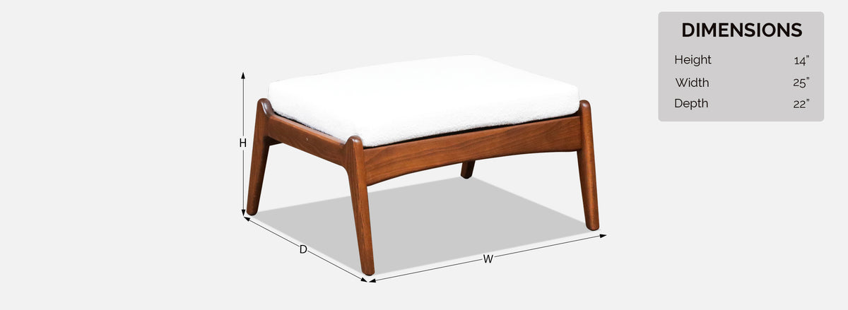 Mid-Century Modern Sculpted Walnut & Tweed Stool