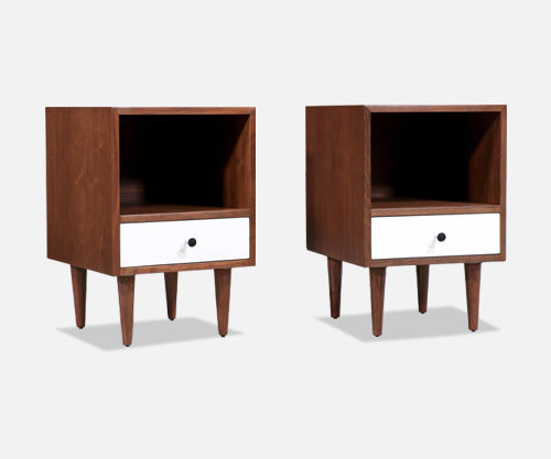 Milo Baughman Two-Tone Walnut & Lacquered Night Stands for Glenn of California