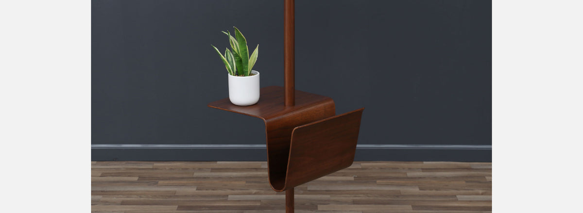 Laurel Sculpted Walnut Floor Lamp with Magazine Holder
