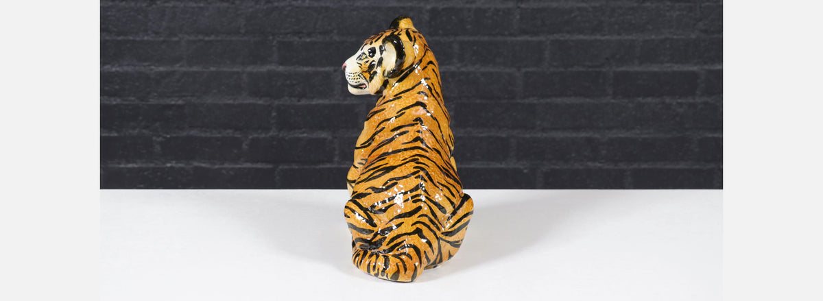 Mid-Century Italian Glazed Ceramic Tiger Sculpture