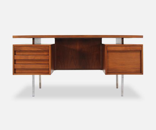 John Keal Executive Walnut & Chrome Desk for Brown Saltman