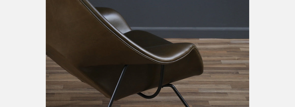 Early Eero Saarinen "Womb" Forest Green Leather Chair for Knoll
