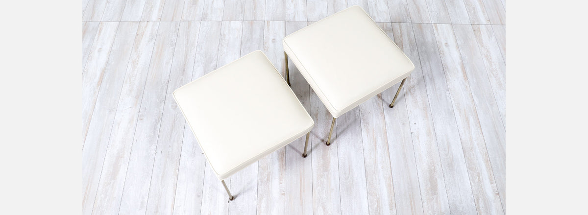 Mid-Century Modern Brass & Leather Stools by Frederick Weinberg
