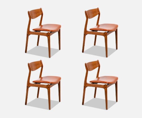 Erik Buch Teak & Cognac Leather Dining Chairs for O.D. Mobler