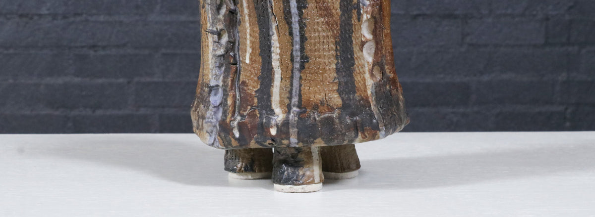 Vintage Brutalist Glaze Ceramic Pottery Sculpture, Signed DeVoe
