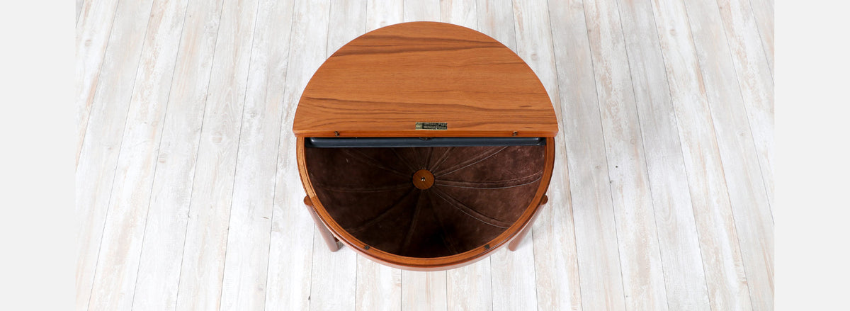 Rastad & Relling Teak & Leather Side or Sewing Table for Rasmus Solberg