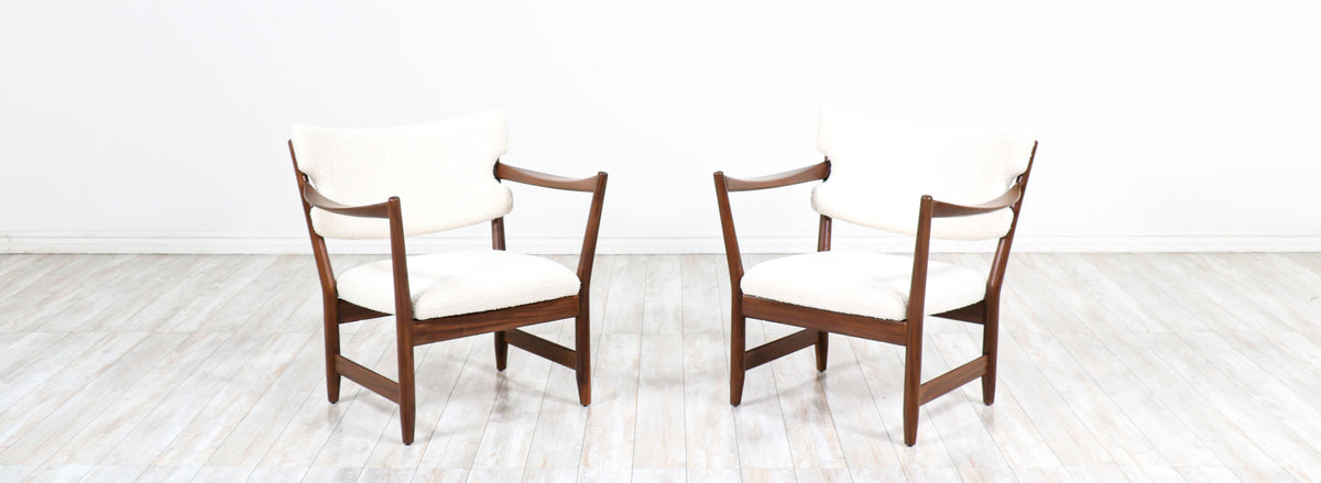 Fredrik Kayser & Adolf Relling "Kaminstolen" African Teak & Boucle Wool Lounge Chairs for Dokka Mobler