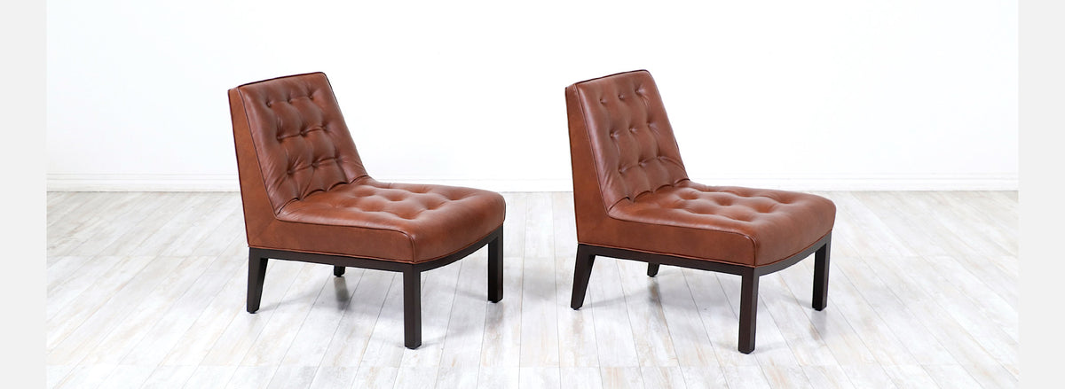 Edward J. Wormley Cognac Leather Slipper Chairs for Dunbar