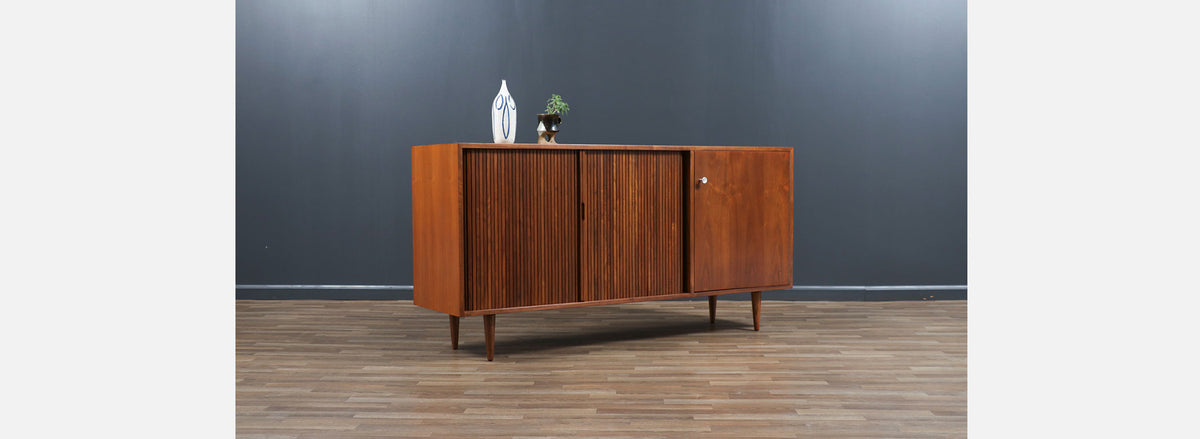 California Modernist Tambour-Door Credenza by Milo Baughman