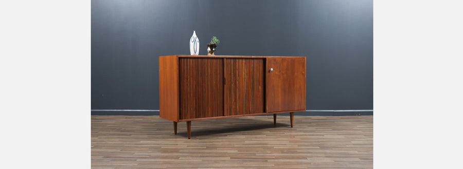 California Modernist Tambour-Door Credenza by Milo Baughman