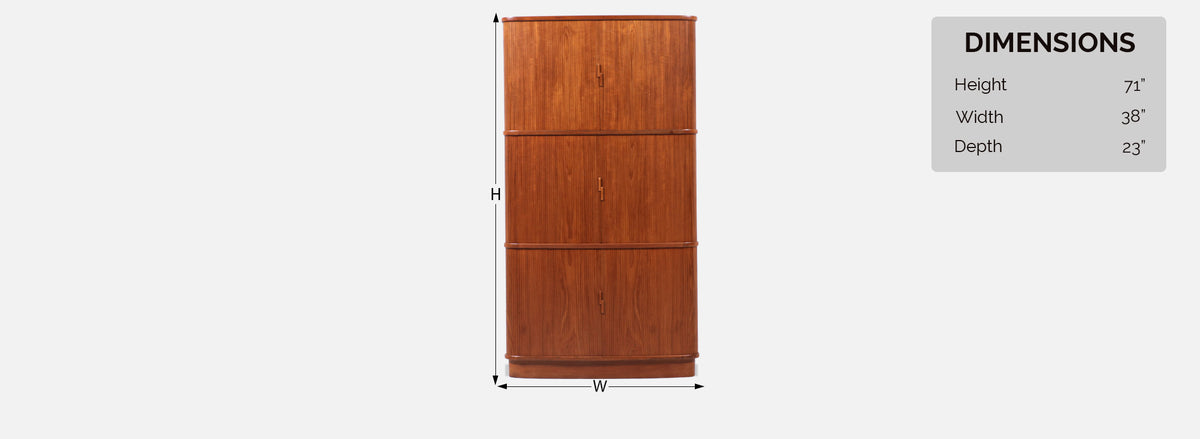 Danish Modern Tambour-Door Teak Corner Cabinet 