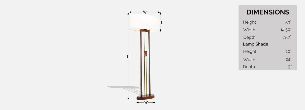 California Modern Column Walnut & Brass Floor Lamp by Modeline 