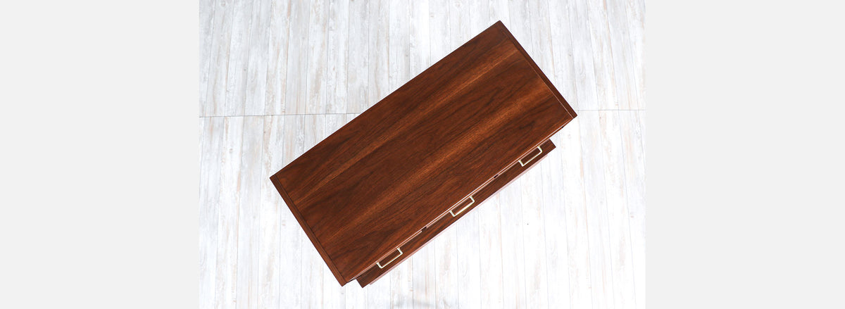 Merton L. Gershun Walnut Chest of Drawers with Brass Accents for American of Martinsville