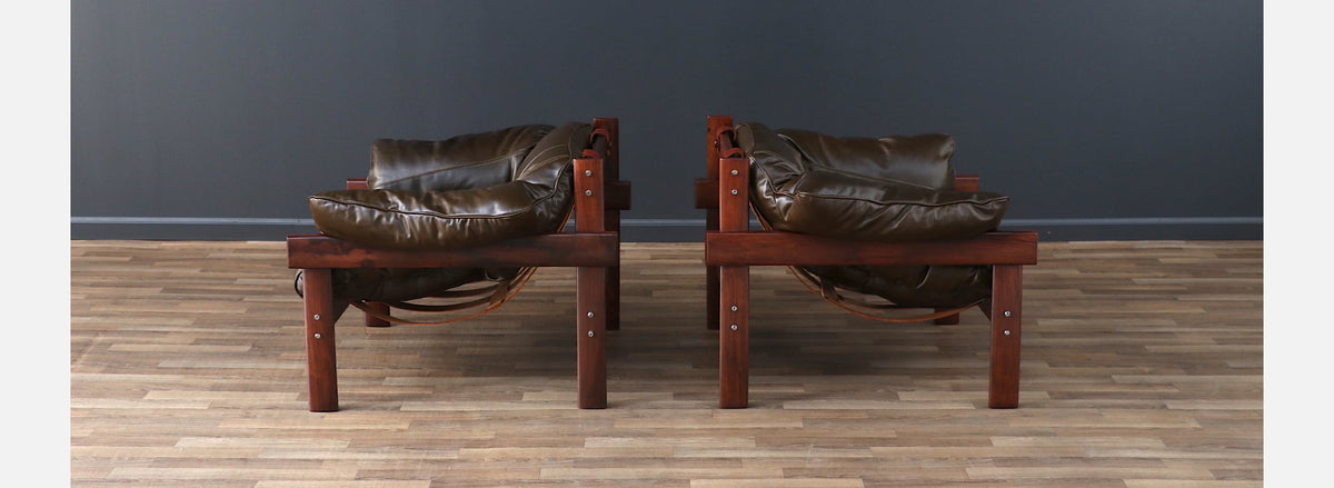 Percival Lafer MP-41 Series Dark Olive Green Leather Lounge Chairs