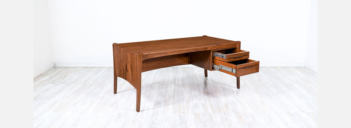 California Studio Sculpted Walnut Executive Desk by Anthony Khan