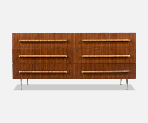 T.H. Robsjohn-Gibbings Dresser with Brass & Cane Accents for Widdicomb