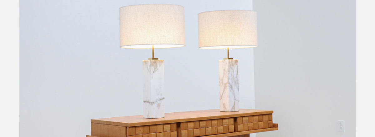 Mid-Century Modern Italian Calacatta Marble Table Lamps