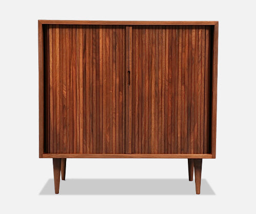 Milo Baughman Walnut Tambour Cabinet for Glenn of California