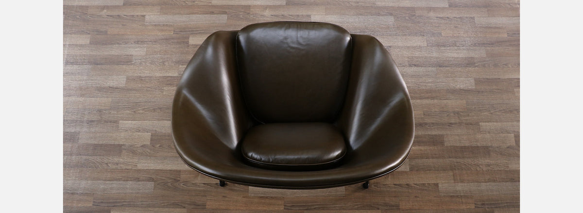 Early Eero Saarinen "Womb" Forest Green Leather Chair for Knoll