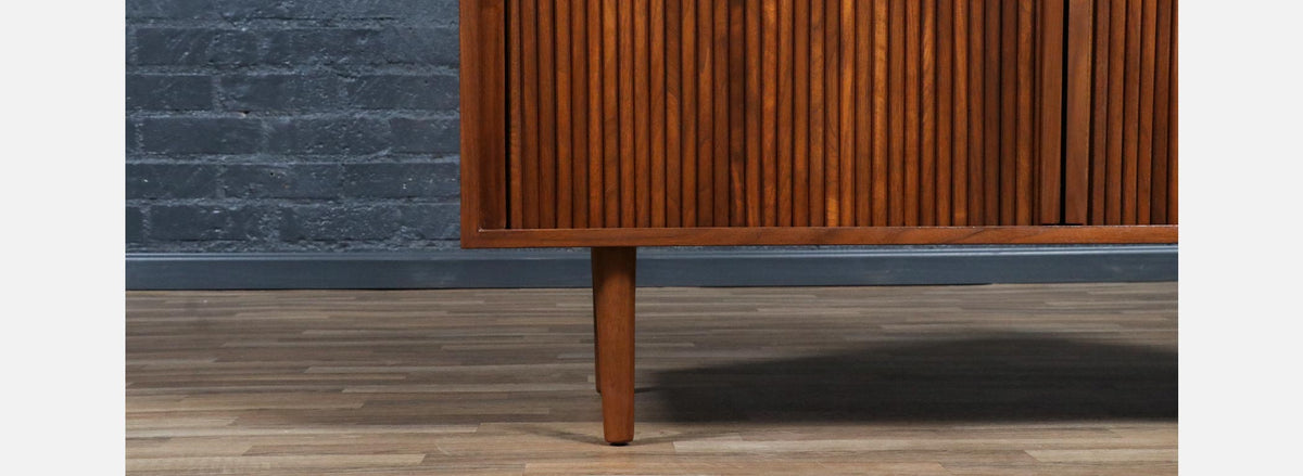 California Modern Walnut Tambour-Door Credenza by Barzilay