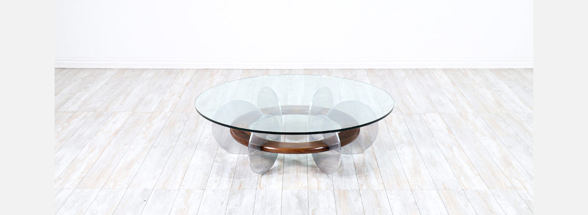Mid-Century Modern Disc Style Aluminum & Walnut Coffee Table