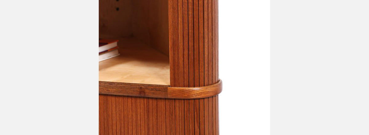 Danish Modern Tambour-Door Teak Corner Cabinet 