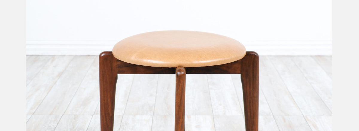 Adrian Pearsall Sculpted Walnut & Leather Stools for Craft Associates