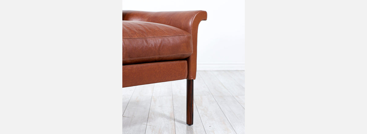 Hans Olsen Cognac Leather & Rosewood Love Seat Sofa