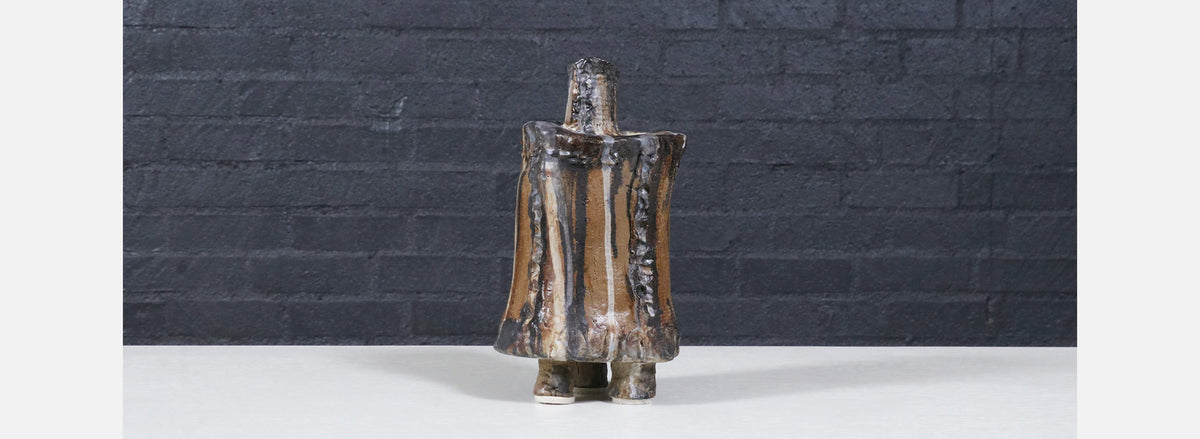 Vintage Brutalist Glaze Ceramic Pottery Sculpture, Signed DeVoe