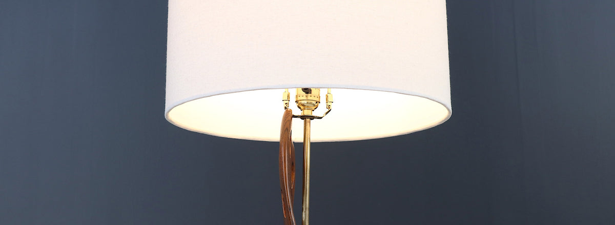 Mid-Century Modern Sculpted Wood & Brass Table Lamp by Lighthouse Co.